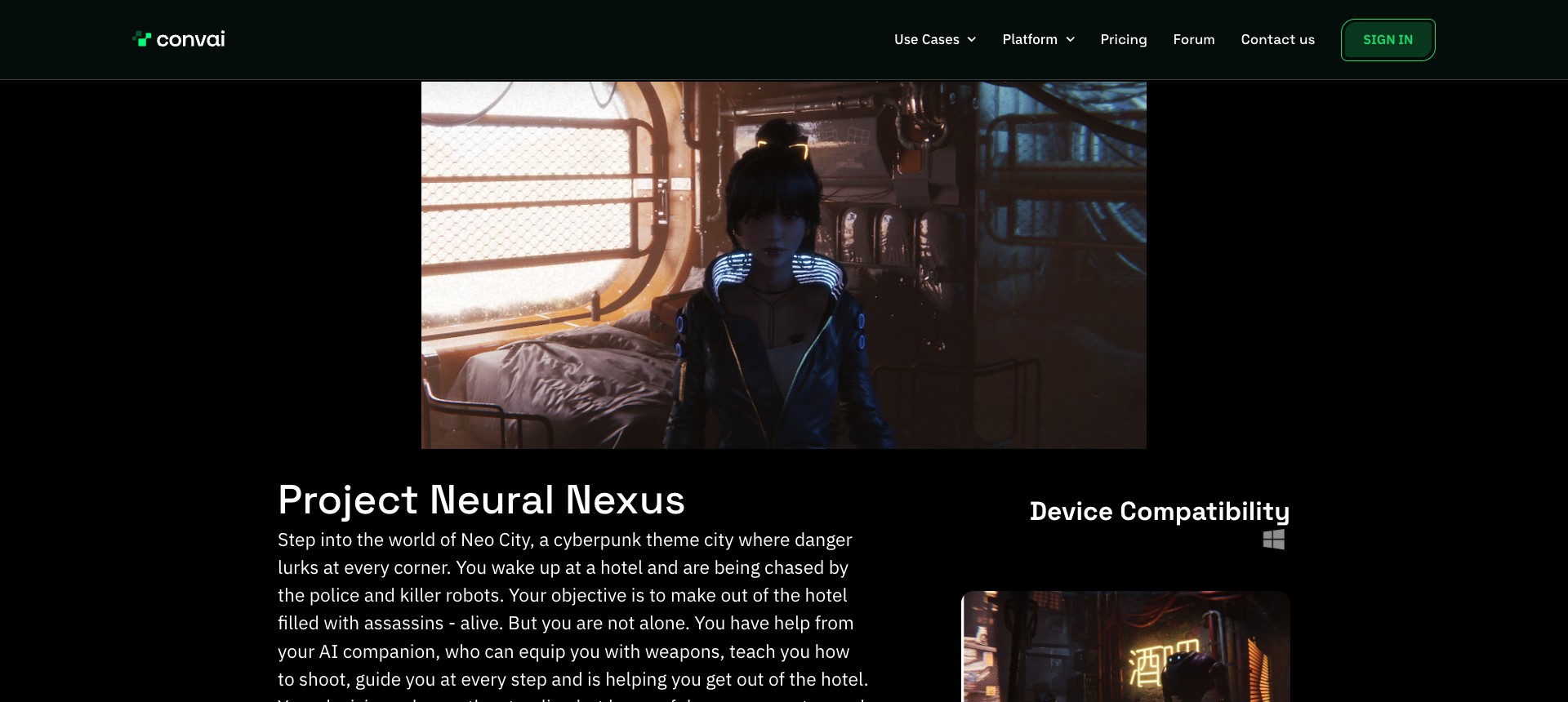 Project Neural Nexus - cyberpunk game with Convai AI companion NPCs in Neo City