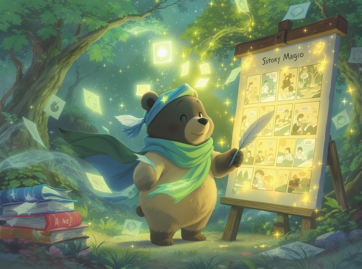 Studio Ghibli-inspired AI-generated comic art created with LlamaGen showing consistent character design