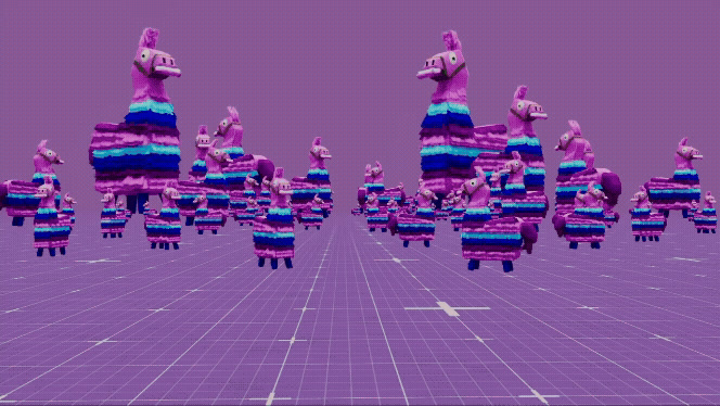 Gaussian Splats of UE5 Llama pinatas rendered in real-time with NanoGS plugin