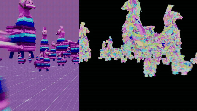 LOD cluster comparison: NanoGS rendering on left vs raw Gaussian Splat data on right showing why optimization matters