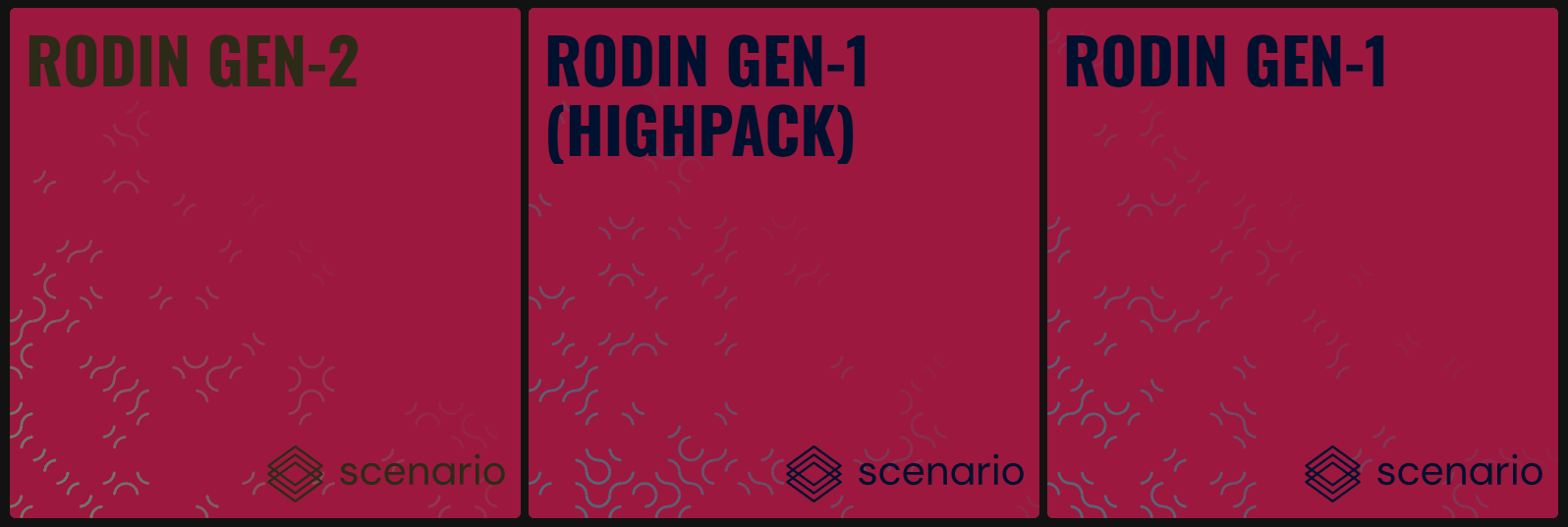 Rodin Gen-2 mesh topology comparison showing clean quad-based wireframes at multiple density levels