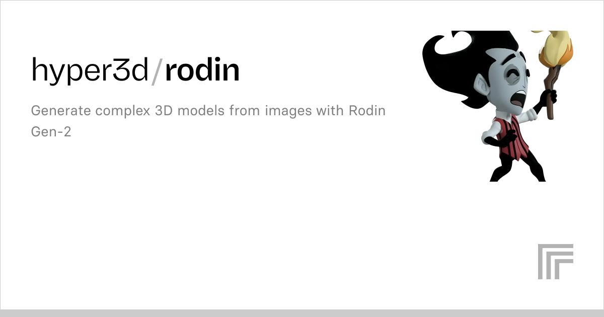 Rodin Gen-2 available as API on Replicate for pipeline integration