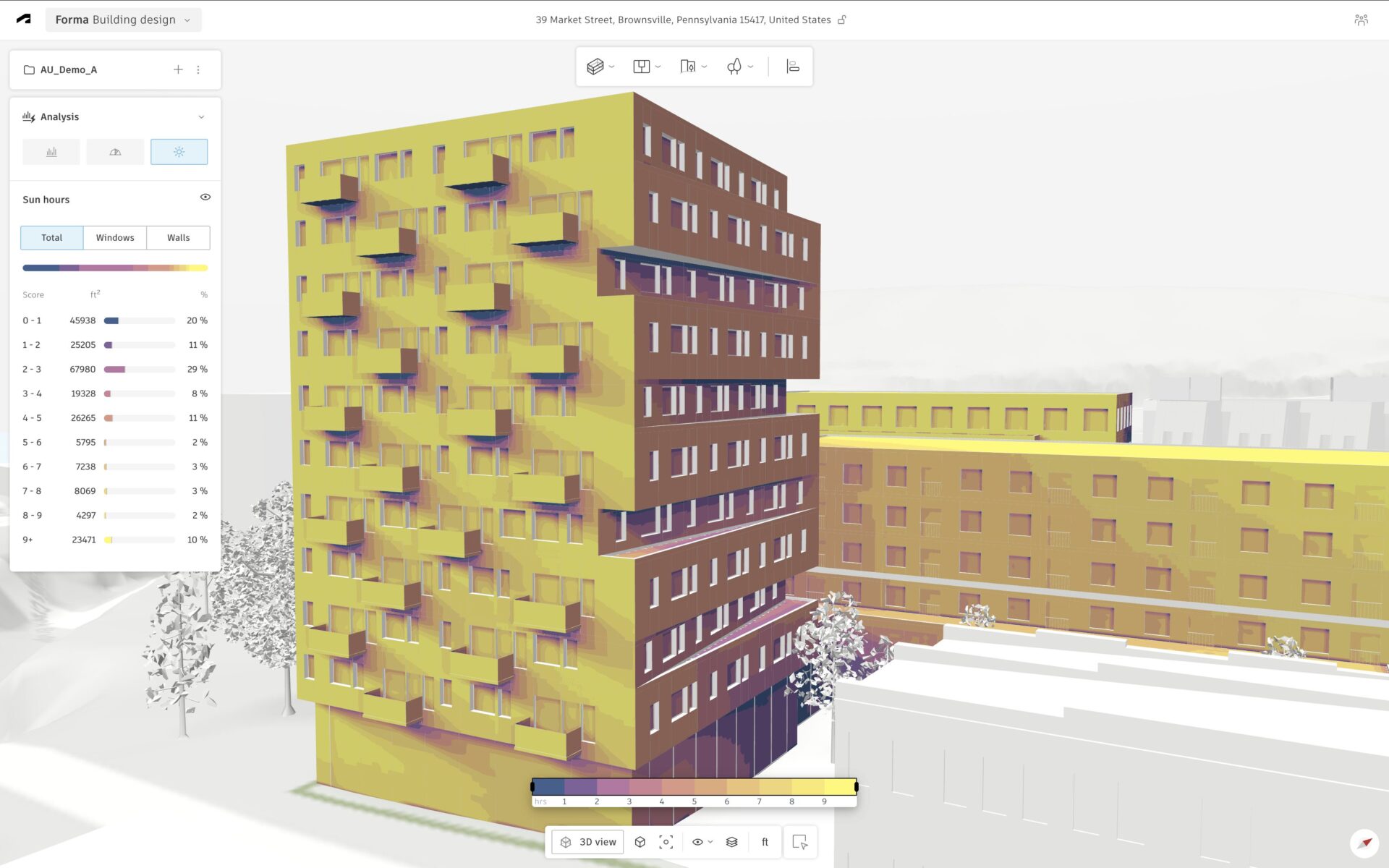 Forma sun and daylight analysis on a building site