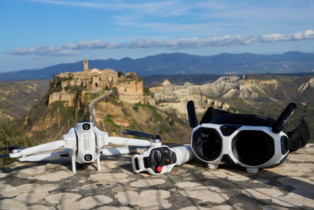 CyArk team setting up the Antigravity A1 360 drone at Civita di Bagnoregio
