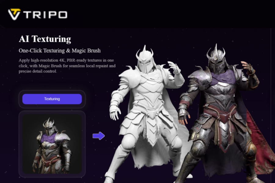 Tripo AI H3.1 — AI texturing on a detailed armored warrior character