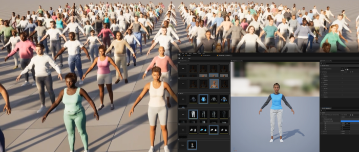MetaHuman Crowd plugin populating a real-time environment with thousands of characters