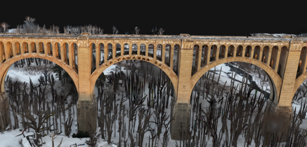 3D mesh reconstruction of the Lackawanna Bridge generated with Gaussian Splatting densification in PIX4Dmatic