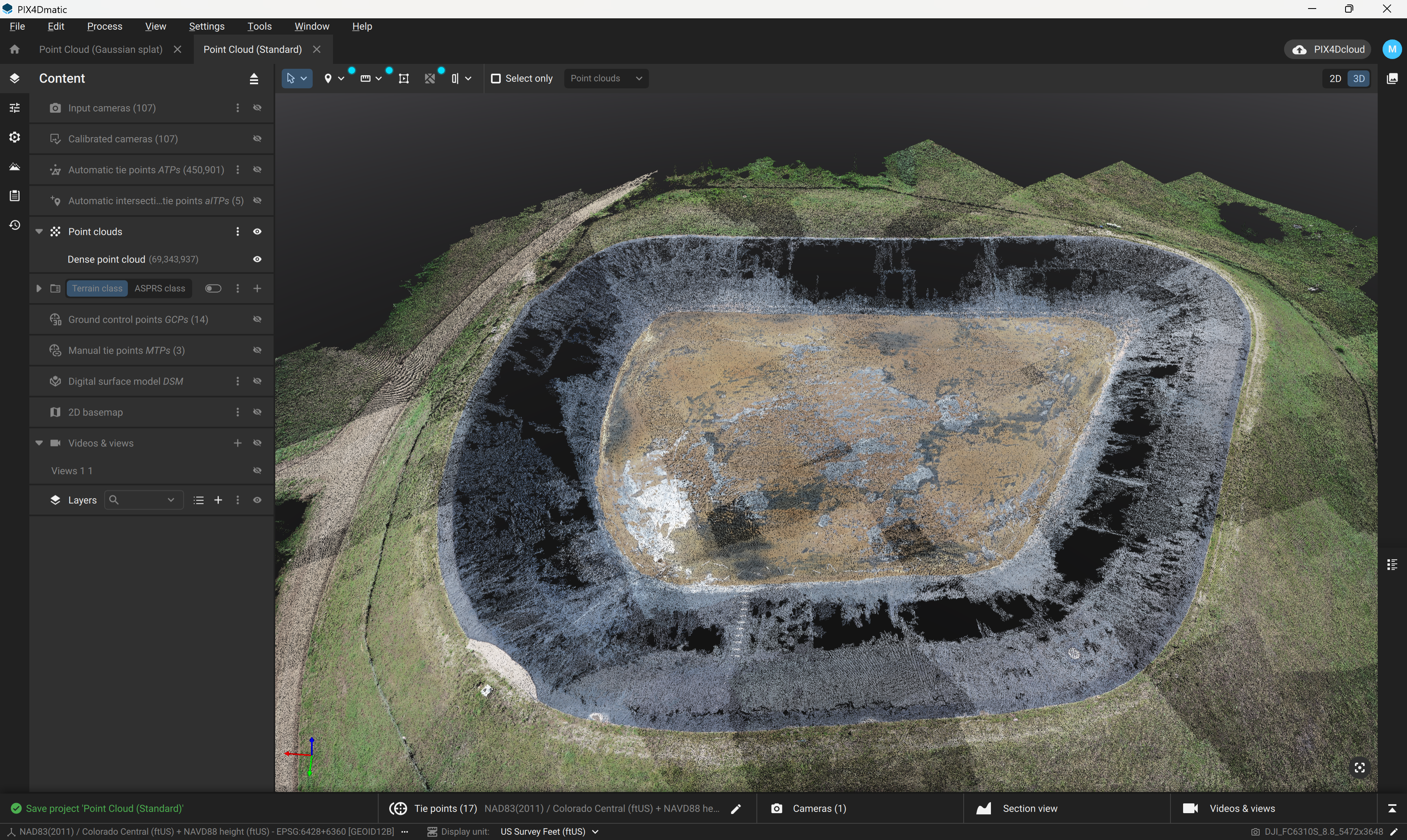 Side-by-side point cloud density: Gaussian Splatting densification vs standard photogrammetry inside PIX4Dmatic