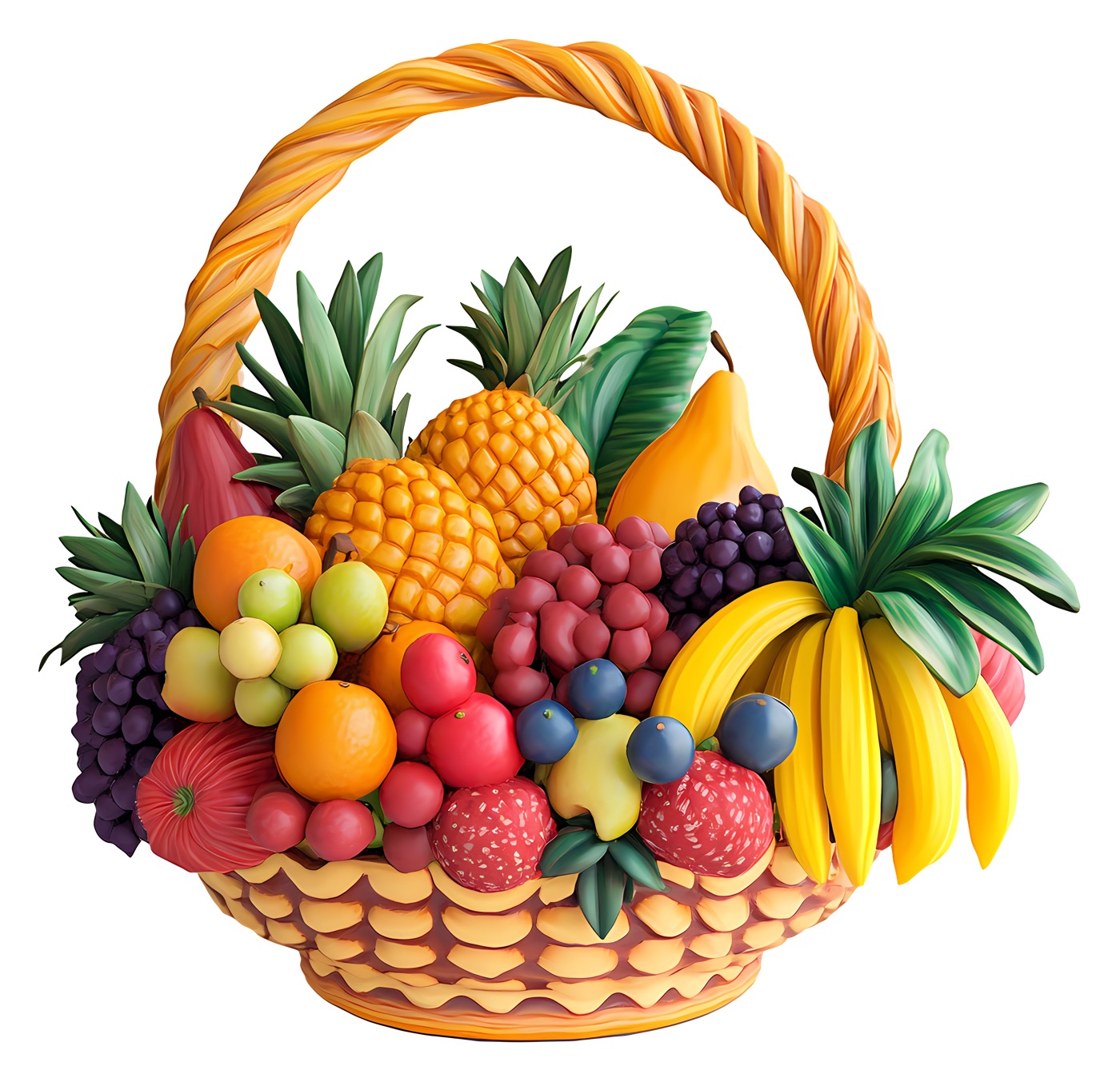 A single rendered image of a fruit basket used as input to Pixal3D