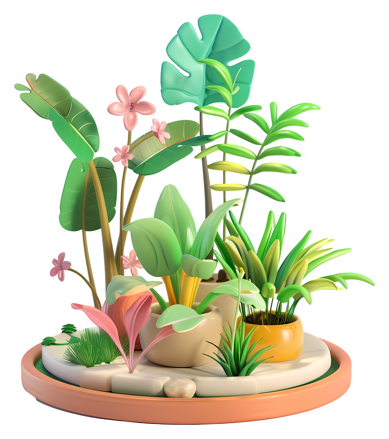 A single rendered image of a stylized plant diorama used as input to Pixal3D