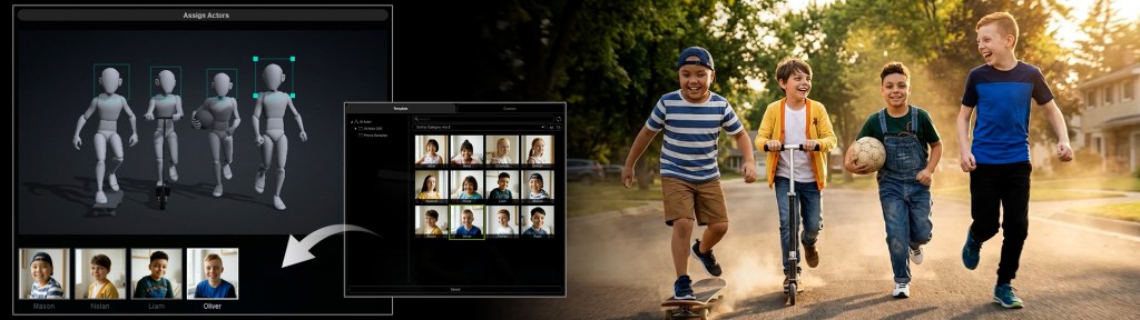 Multi-actor AI scene where each character keeps a distinct identity