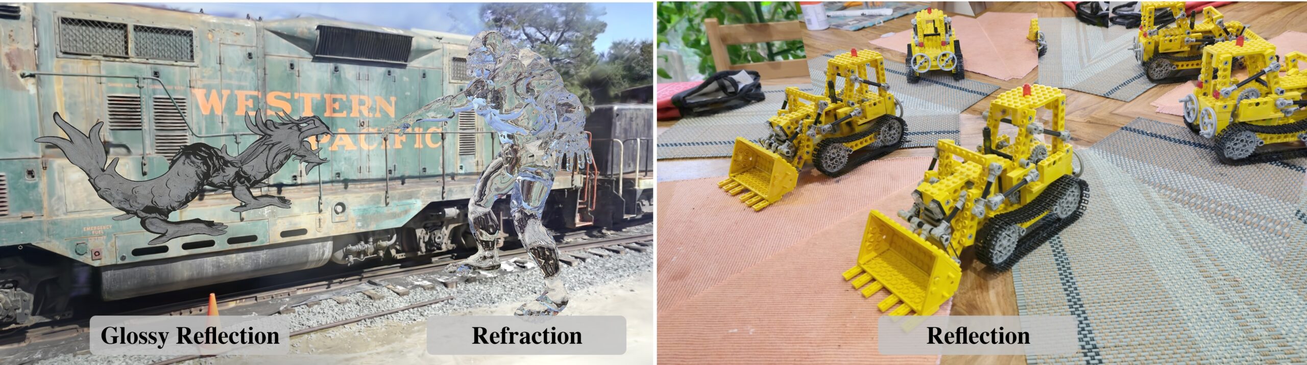 3DGUT scene showing reflections and refractions inside a Gaussian Splat playground