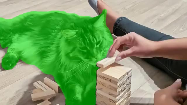 VOID example: removing a cat from a scene with a Jenga tower