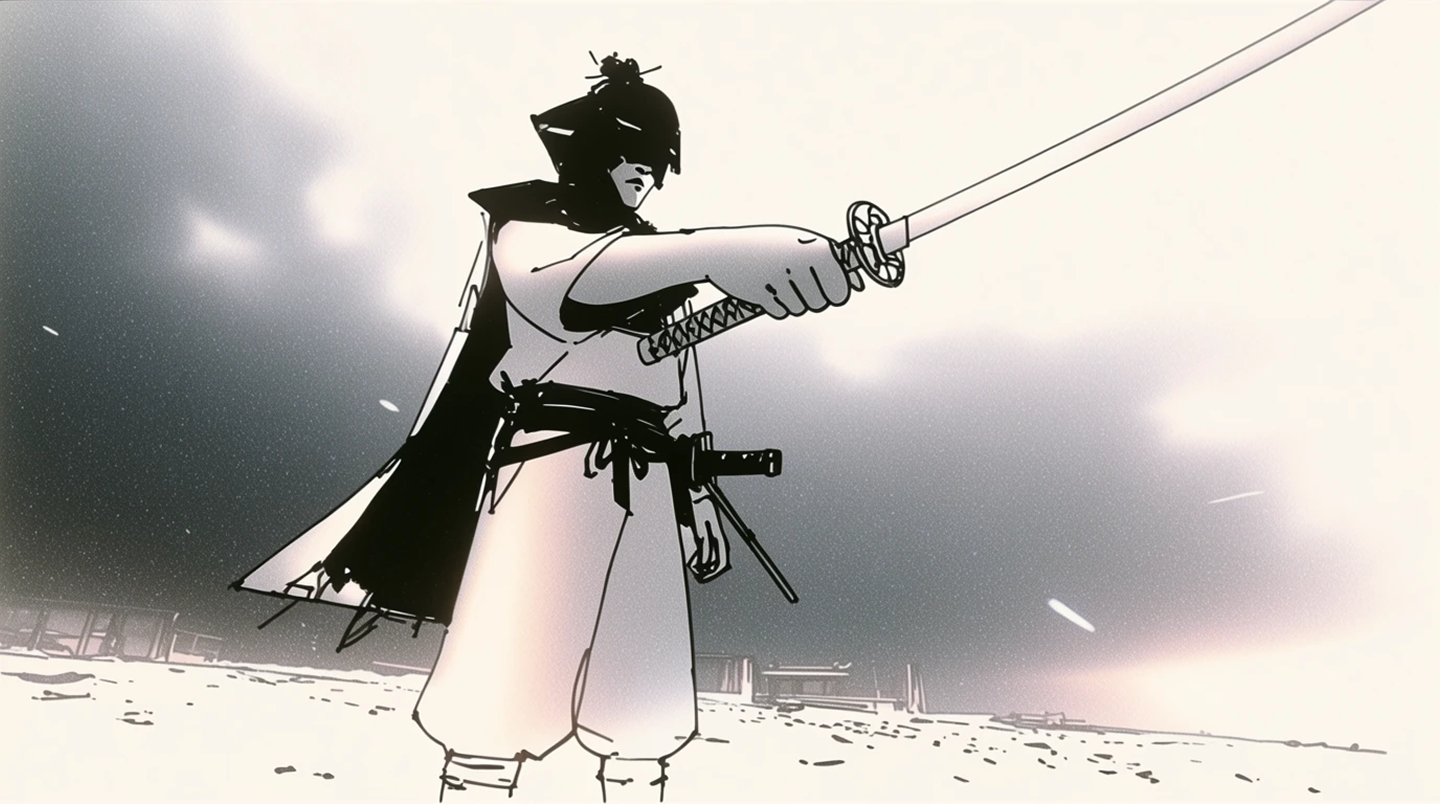Cinematic photoreal samurai drawing a blade, generated by Krea 2