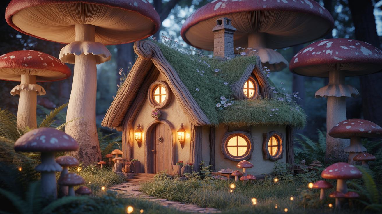 A glowing mushroom forest 3D world generated by Marble
