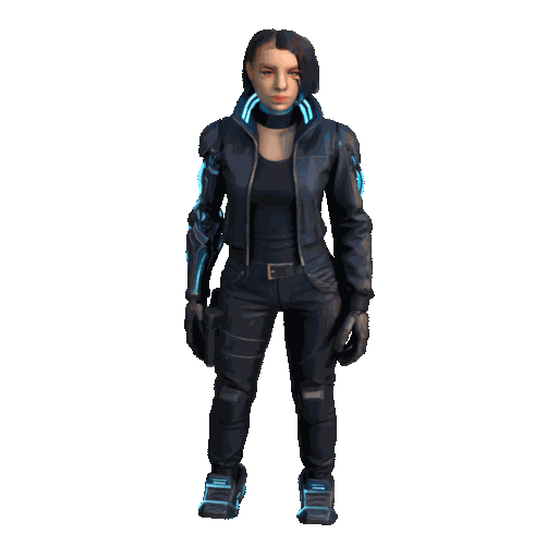 A cyberpunk woman character generated and PBR-textured from a text prompt inside Blender with StableGen
