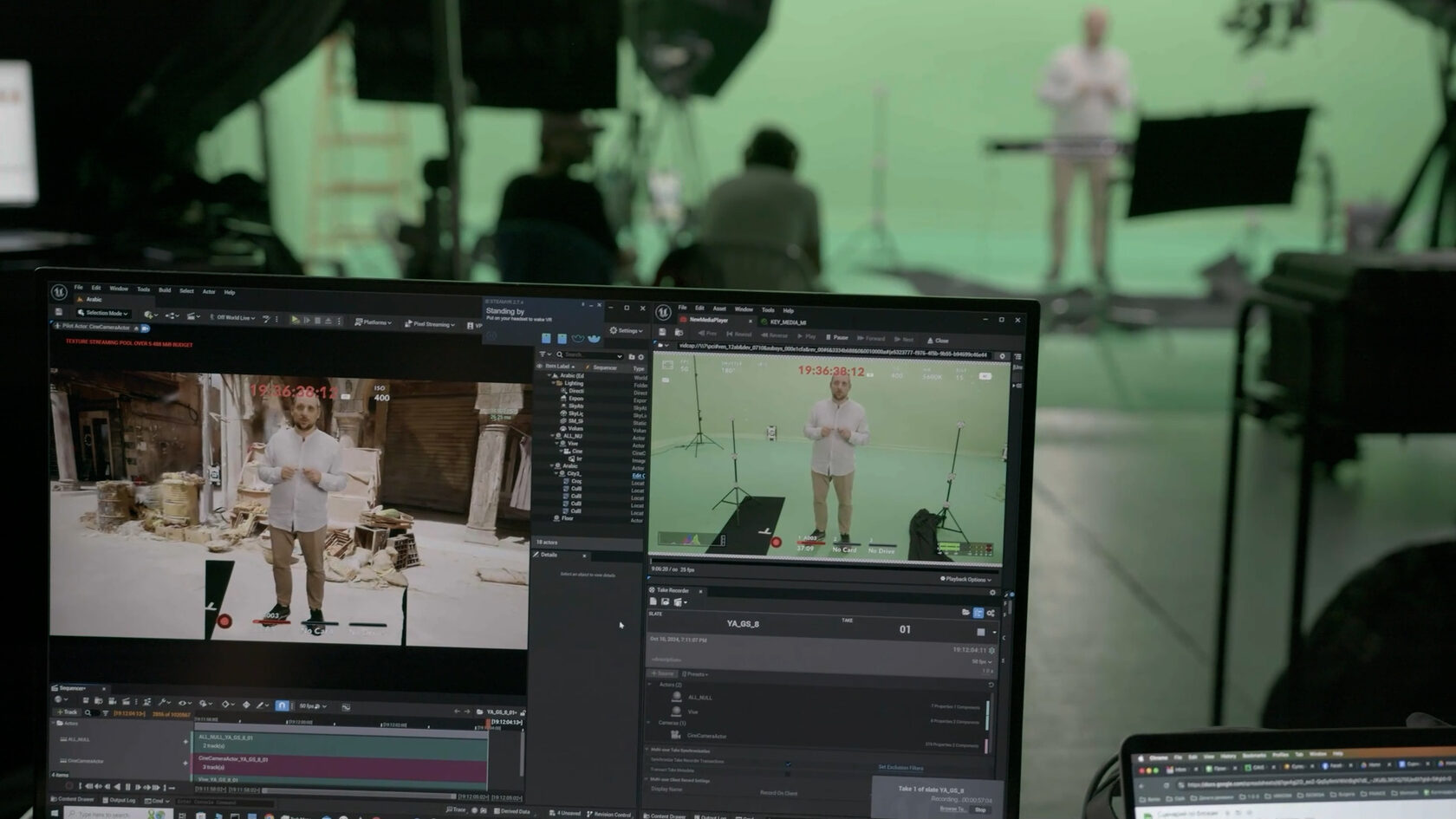 Unreal Engine editor running on a virtual production stage