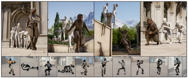 MotionBricks driving a character in Unreal Engine 5 and a Unitree G1 humanoid robot