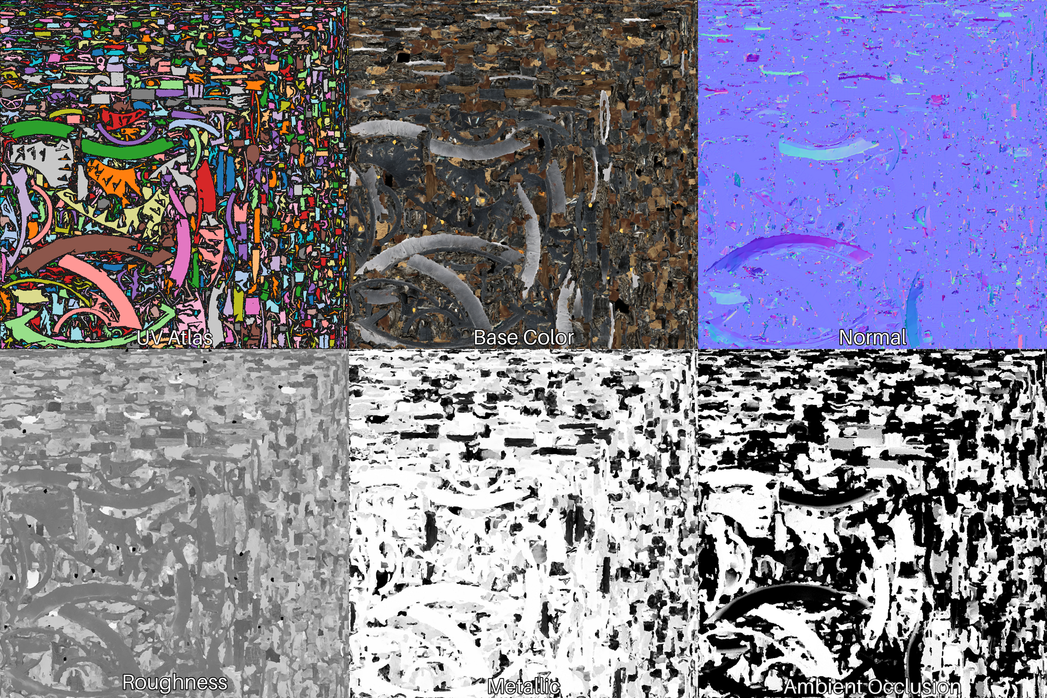 PBR texturing stage generating base color, roughness, metallic and normal maps