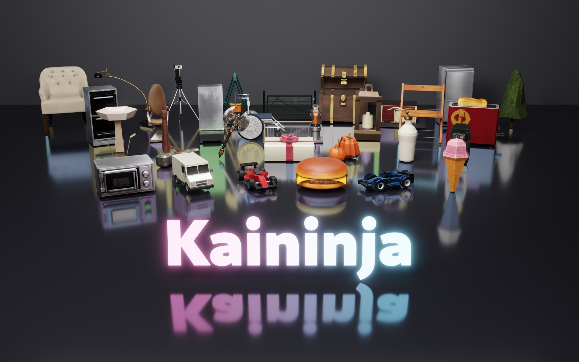 KaiNinja teaser showing multiple objects generated with clean, separable parts