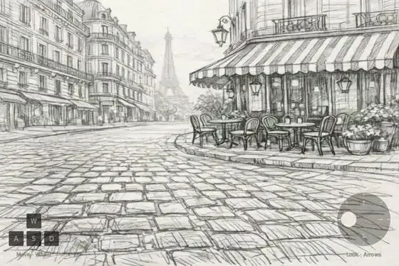 A generated Paris street scene produced by Helix World from a single starting image